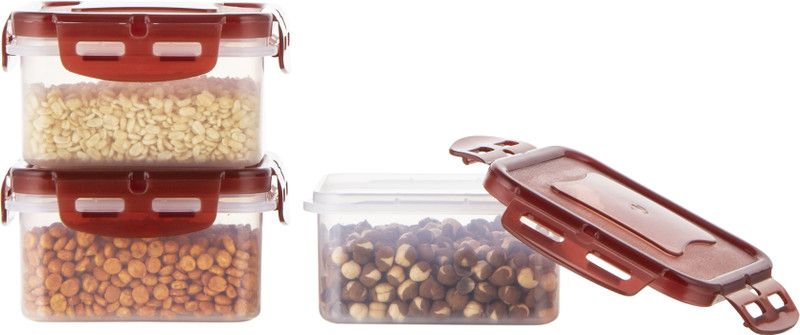 POLYSET Super Locked Square Container 490ML Brown Lid - White Bottom , - 490 ml Plastic Utility Container  (Pack of 3, Brown)