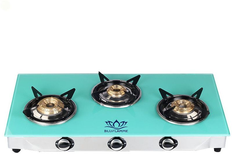 BLUFLAMME 3 burner gas stove mint green Stainless Steel Manual Gas Stove  (3 Burners)