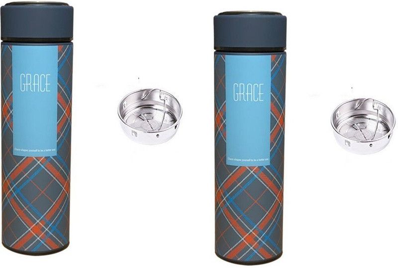 BENISON INDIA by Benison India infuser/stariner double insualted leak proof Bottle 500 ml Flask  (Pack of 2, Blue, Steel)