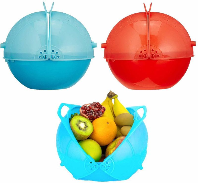 Luckys Designers Collapsible Colander  (Blue, Red Pack of 2)