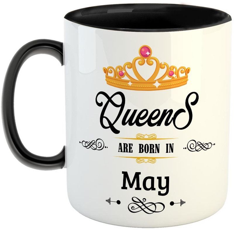 FABTODAY Queens are Born in May Coffee - Best Valentine Gift for Wife - Color - Black Ceramic Coffee Mug  (350 ml)