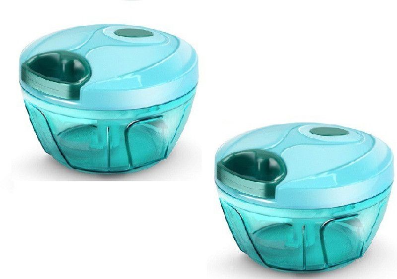 RIDOK Handy 2 in 1 Plastic Chopper Vegetable Cutter with 3 Blades and Pull Handle Fruit Cutter Fruit Chopper Chilly Chopper Onion Cutter, 350ML, Set Of 2, Green Vegetable & Fruit Chopper  (2)