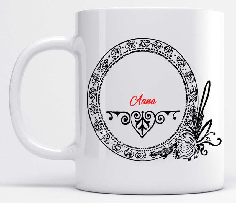 Name Aana Printed Black Floral Design White Ceramic Coffee Mug  (350 ml)
