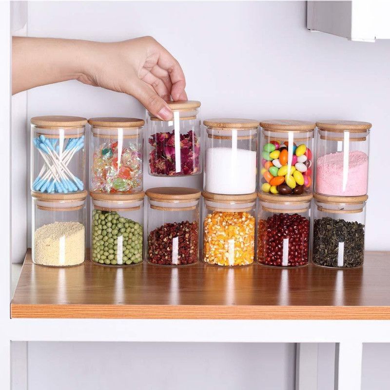 PINJAS Glass Grocery Container - 220 ml  (Pack of 12, Clear)