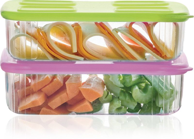 TUPPERWARE Plastic Fridge Container - 440 ml  (Pack of 2, Green, Pink)
