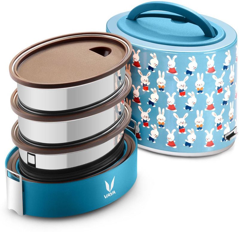 Vaya Tyffyn Lyte 1000 ml Bunnies Polished Stainless Steel Tiffin Box without BagMat (One 400 ml + Two 300 ml Containers) - 3 Containers Lunch Box  (1000 ml, Thermoware)
