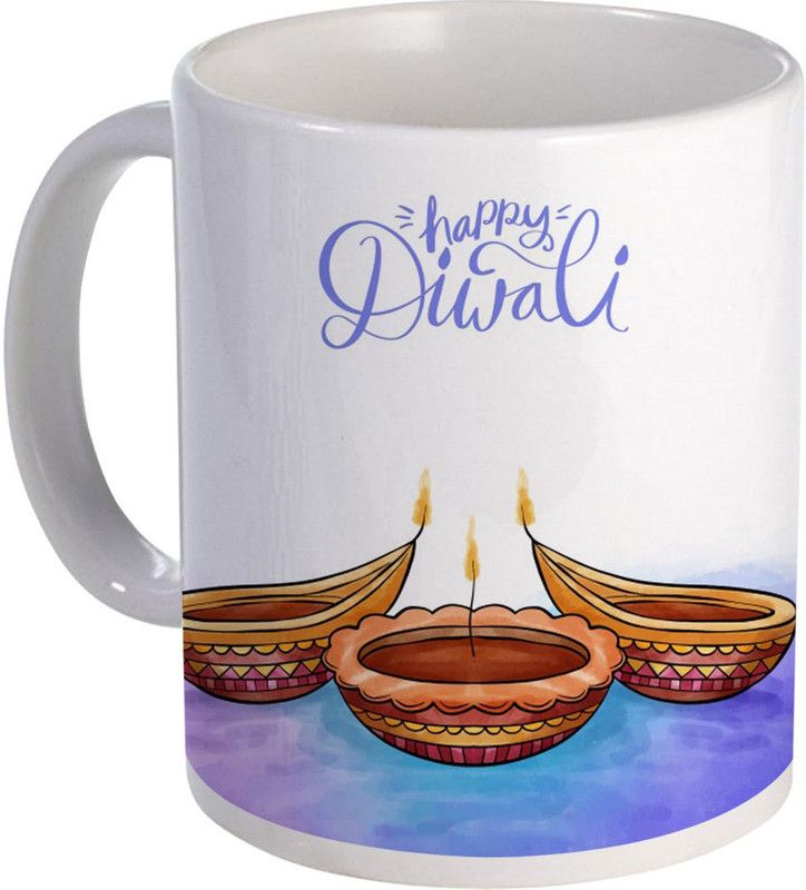 COLOR YARD best lovely watercolor diwali background with diyas on Ceramic Coffee Mug  (320 ml)