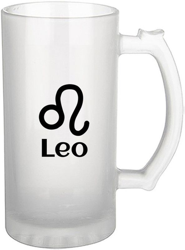 iKraft Frosted Beer | Printed Design – Leo Zodiac Sign | Birthday Beer | Suitable Gift for Friends and Beer Lovers – 16oz [470ml] Glass Beer Mug  (470 ml)