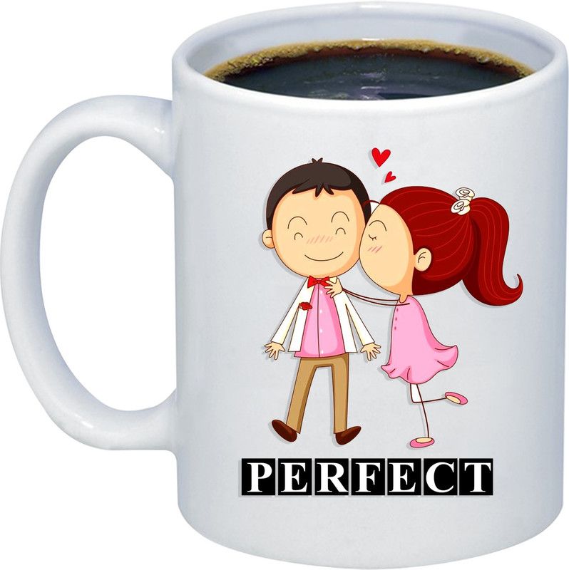 ADITI Designs PERFECT Pair CUTE Couple clipart Designs Ceramic Coffee Mug  (325 ml)