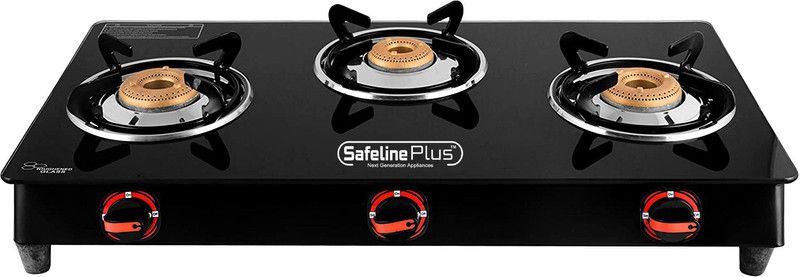 Safeline Plus Crytsal CGB-03 Glass Manual Gas Stove  (3 Burners)