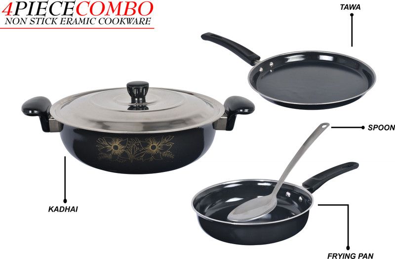 Manlu Induction Bottom Cookware Set(Gas Friendly)Non-Stick Cookware Set{4-Piece} Induction Bottom Non-Stick Coated Cookware Set  (Cast Iron, 4 - Piece)