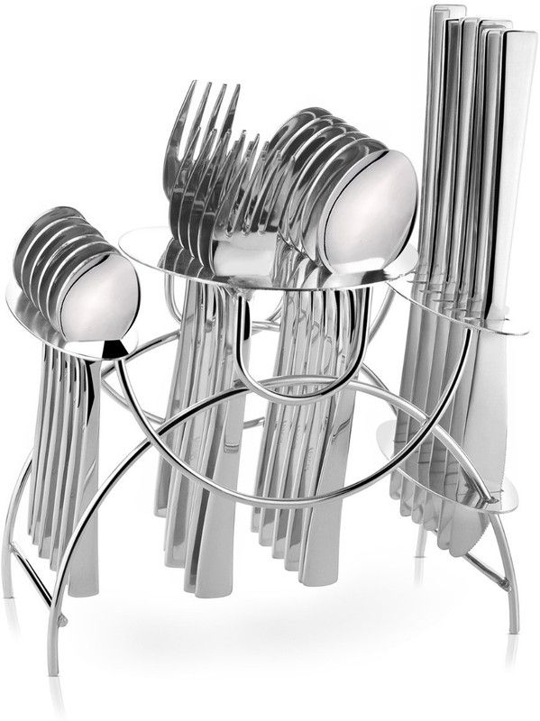 Shapes Rose 24 Pcs Stainless Set Cutlery Set with Stand [Content : 6 pcs Dinner Spoon ,6 pcs Dinner fork , 6 pcs Dinner Knife ,6 pcs Tea spoon and 1 pcs Stand ] Stainless Steel Cutlery Set  (Pack of 24)