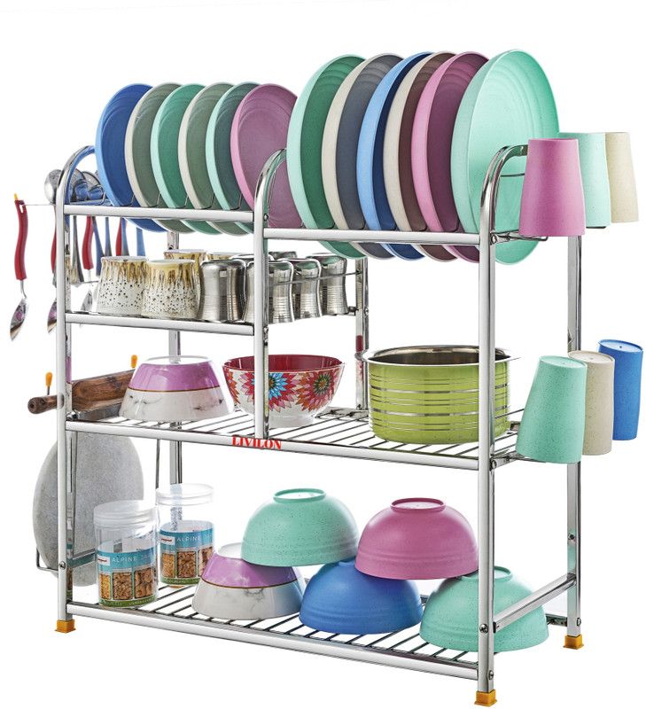 L LIVILON 24x24 Plate Cutlery Stand / Kitchen Storage Rack / Modern Kitchen Stand Utensil Kitchen Rack  (Steel, Silver)