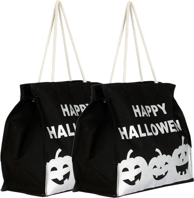 KUBER INDUSTRIES Canvas 2 Pieces Small Lunch Carry Bag (Black)-CTKTC13353 Pack of 2 Grocery Bags  (Black)