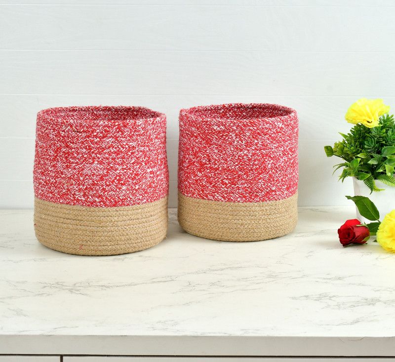 LaVichitra Cotton Braided Cotton Baskets | Storage Bins Organizer | Laundry, Toys & Planter Basket- Set of 2 (8 Inch) Storage Basket  (Pack of 2)