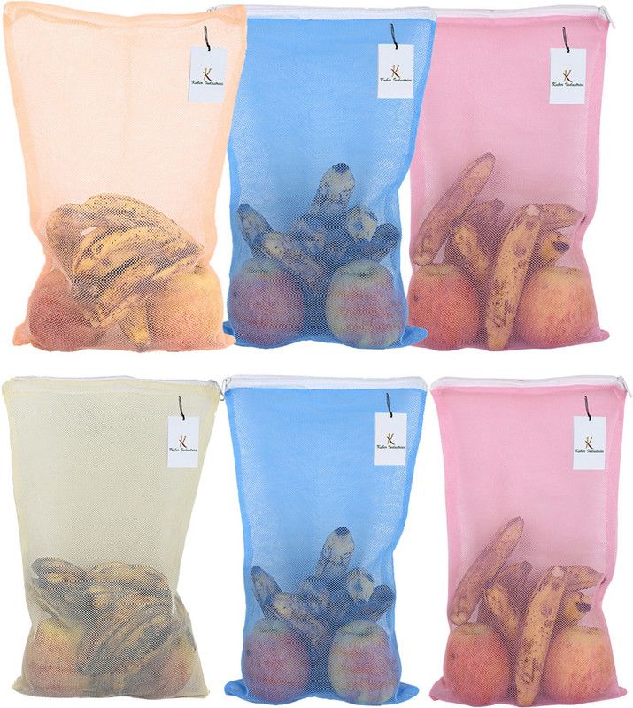 KUBER INDUSTRIES Fruit & Vegetable Fridge/ Reusable Mesh Produce Bag Set of 6 Pcs (PROD14) Pack of 6 Grocery Bags  (Multicolor)