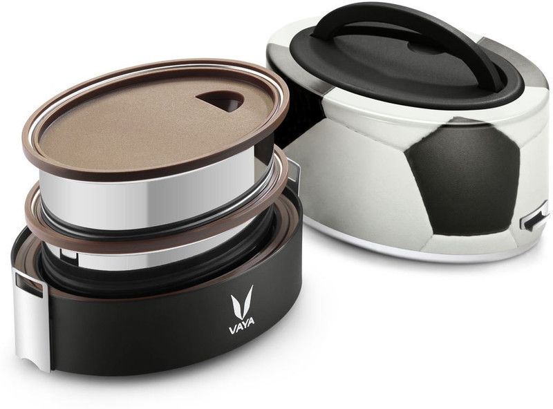 Vaya Tyffyn Lyte 600 ml Soccer Polished Stainless Steel Tiffin Box without BagMat (Two 300 ml Containers) - 2 Containers Lunch Box  (600 ml, Thermoware)