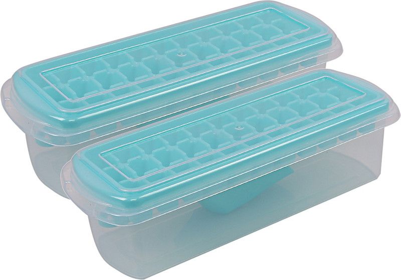KUBER INDUSTRIES Plastic Ice Tray With Storage Box, Spoon And Transparent Cover Lid, Random Colors (32 Cubes), Pack of 2-CTKTC6022 Multicolor Silicone Ice Cube Tray  (Pack of2)