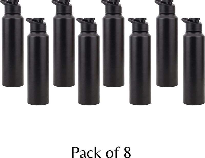 fastgear Stainless Steel Fridge Sipper Cap Water Bottle for Home/Office/Gym/SchoolKids 1000 ml Bottle  (Pack of 8, Black, Steel)