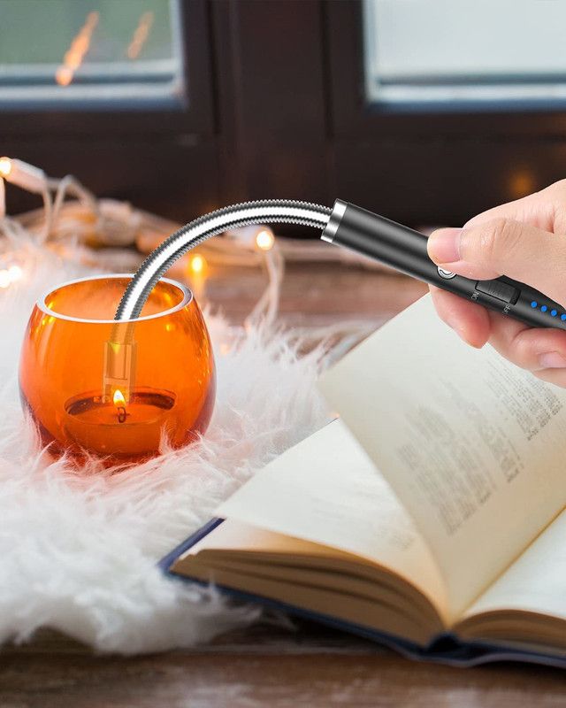 Ancestors Candle Lighter, USB Rechargeable Electric Arc Flameless Plasma Lighter with LED Display Flexible Neck, Multi Purpose and Windproof for Party Kitchen Grilling BBQ Camping Stove Aluminium Electronic Gas Lighter  (Black, Pack of 1)