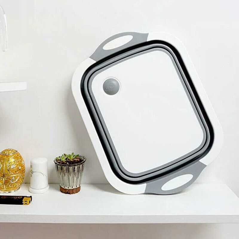 PRIYANSHI ENTERPRISE 3 in1 foldable silicon fruits & vegetables washing bowl with draining, chopping board, fruit tray, ice bucket Silicone Cutting Board  (White Pack of 1 Dishwasher Safe)
