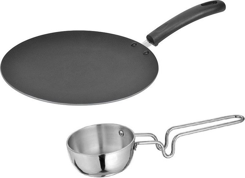 Omic Classic Range Combo 2 Pcs Set Concave Tawa & Steel Tadka Pan Non-Stick Coated Cookware Set  (PTFE (Non-stick), Aluminium, 2 - Piece)