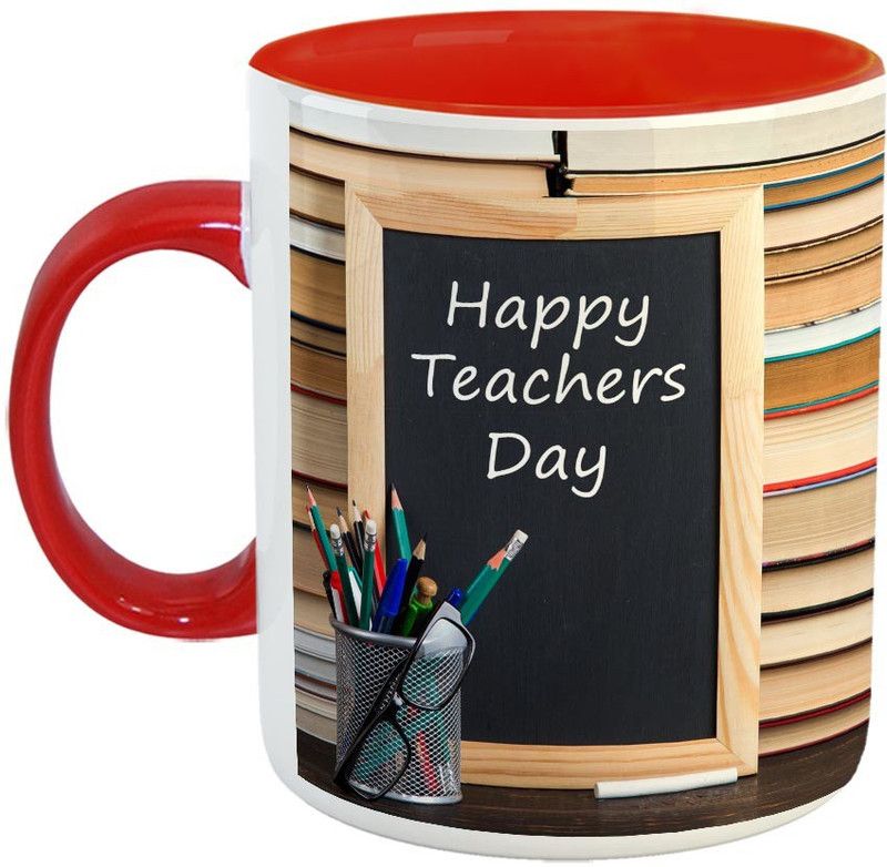 Furnish Fantasy Happy Teacher's Day Ceramic Coffee - Best Gift for Teacher / Teachers Day Gift - Color - Red (0777) Ceramic Coffee Mug  (350 ml)
