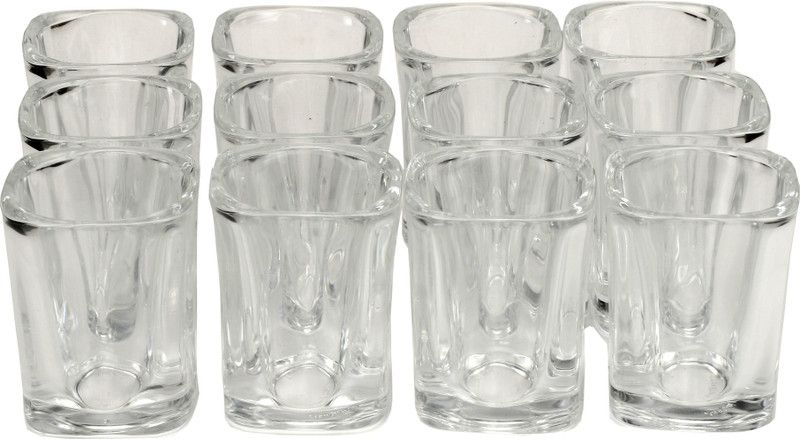 Somil (Pack of 12) Self Stylish & Designer Baverage Tumbler Glass With Heavy & Strong Wall For Tea & Cold Drink Glass Set Whisky Glass  (50 ml, Glass, Clear)