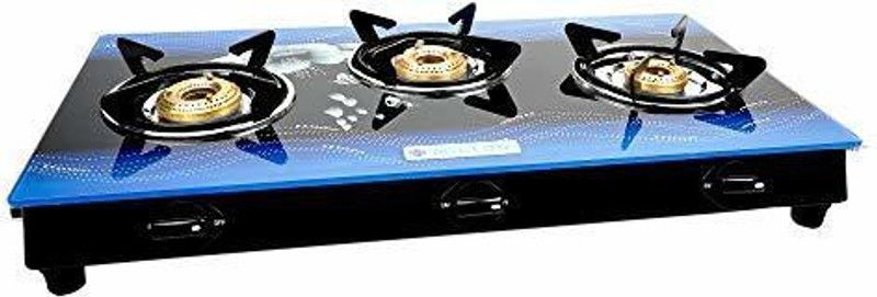 MILTON Premium Manual Ignition LPG Stove - (ISI Certified, Door Step Service) Blue Glass Manual Gas Stove  (3 Burners)