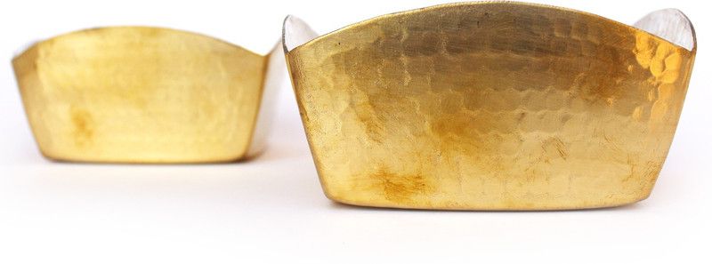DeKulturework Brass Decorative Bowl Solid 100% Brass Square Bowl for Biryani, Ramen, Noodle, Macaroni ,and Pasta  (Pack of 2, Gold)