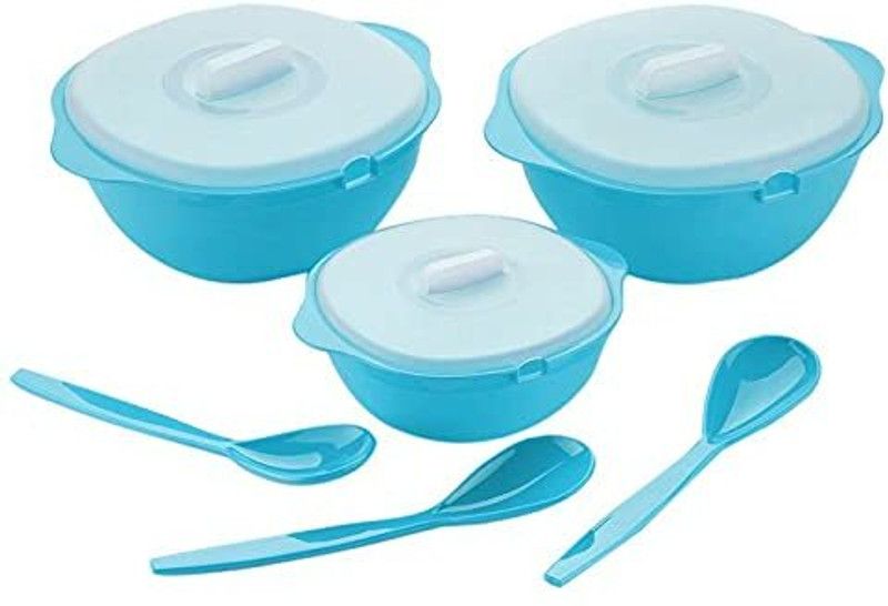 Jenil Plastic Serving Bowl Serving Bowls with Lids & Spoons Set Disposable  (Pack of 1, Blue)