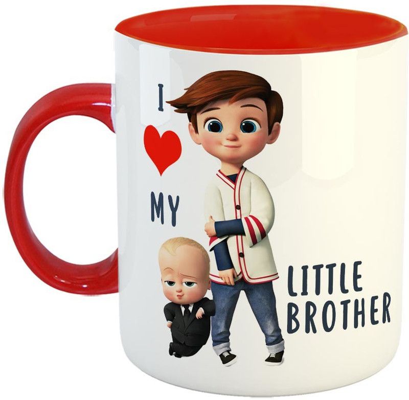 FABTODAY I Love My Little Brother Coffee - Best Gift for Brother on Birthday - Color - Red Ceramic Coffee Mug  (350 ml)