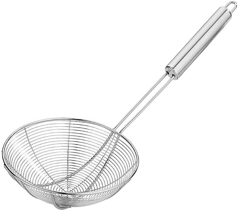 TRS Heavy Duty Professional Standard Stainless Steel Deep Fry Jhara Mesh Laddle Jharni Wire Skimmer Puri Strainer with Handle for Perfect Oil Extraction Strainer  (Steel Pack of 1)