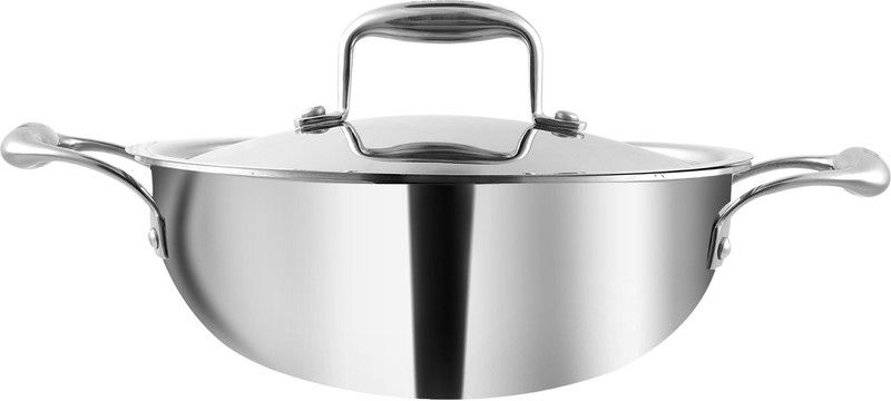 VINOD Platinum Triply Stainless Steel Kadai with Lid Kadhai 32 cm diameter with Lid 5.2 L capacity  (Stainless Steel, Induction Bottom)