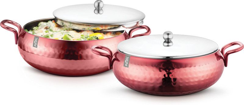MATRIX Italian Lacquered Rose gold color hammered finish handi set Bowl Serving Set  (Pack of 2)