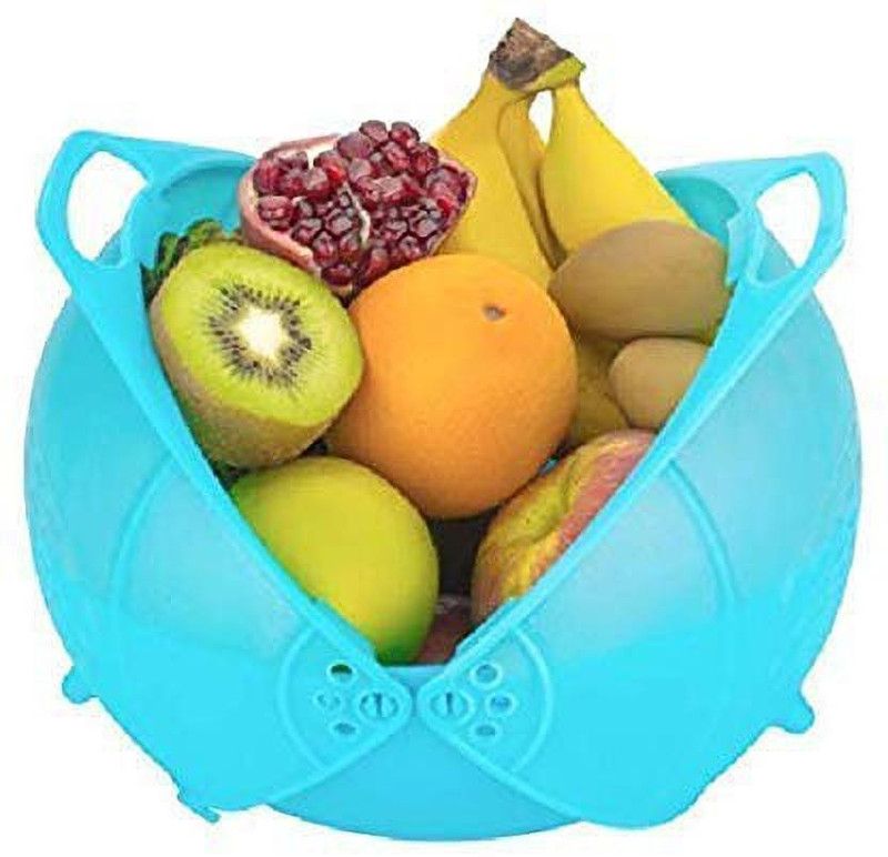 Zucline Foldable Plastic Double Fold Rice Bowl for Kitchen Plastic Fruit & Vegetable Basket  (Blue)