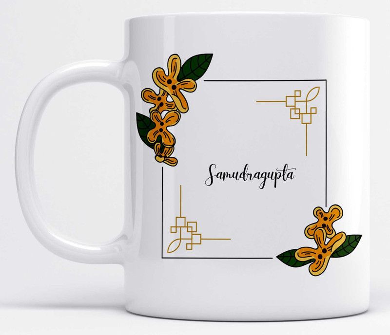 Name Samudragupta Printed Yellow Flower Design Ceramic Coffee Mug  (350 ml)