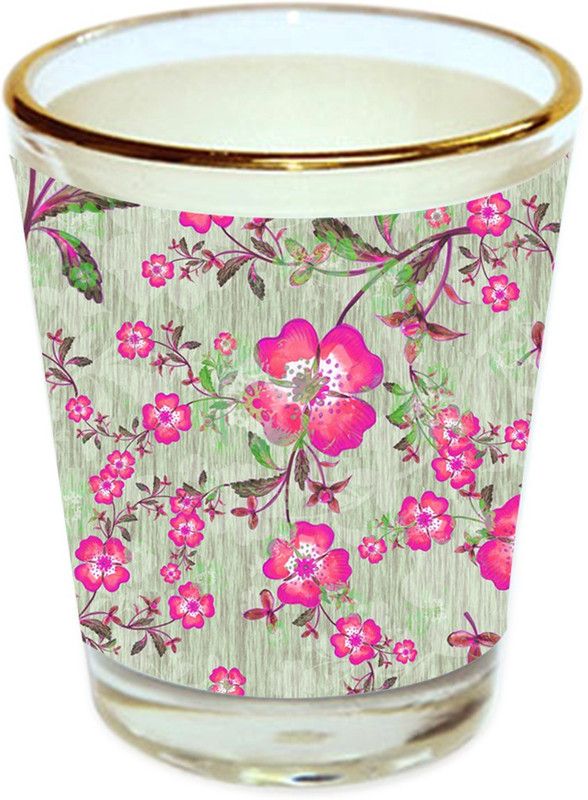Sri Sai Shopping vodka shot glass multicolor floral design with golden rim for home and bar accessories 40ml (style-10495) Glass Shot Glass  (40 ml, Glass, Multicolor)