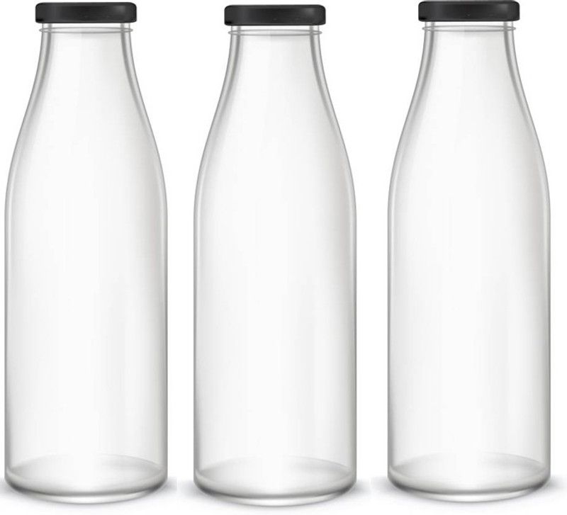 AFAST Water/ Milk Bottle With Lid, Set Of 3, 300 ml -RT14 300 ml Bottle  (Pack of 3, Clear, White, Glass)