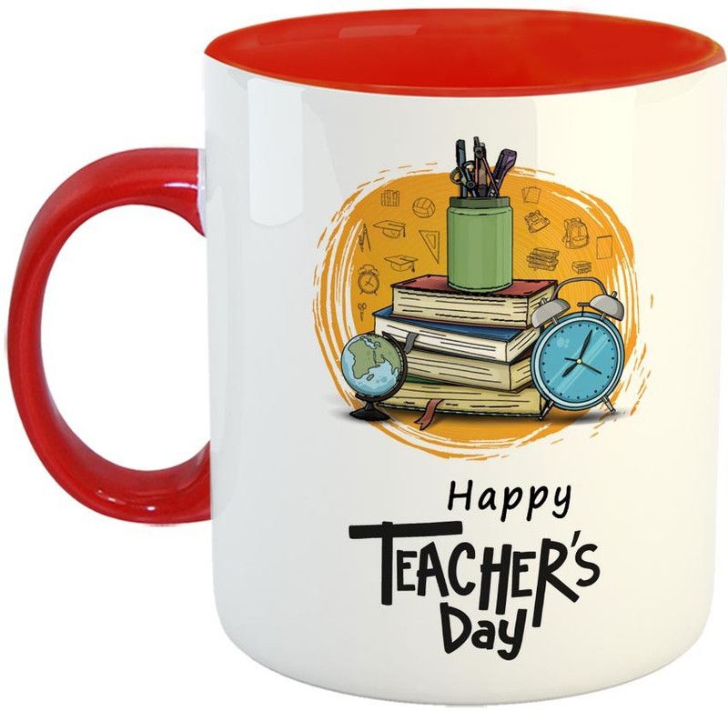 Furnish Fantasy Happy Teacher's Day Ceramic Coffee - Best Gift for Teacher / Teachers Day Gift - Color - Red (0788) Ceramic Coffee Mug  (350 ml)