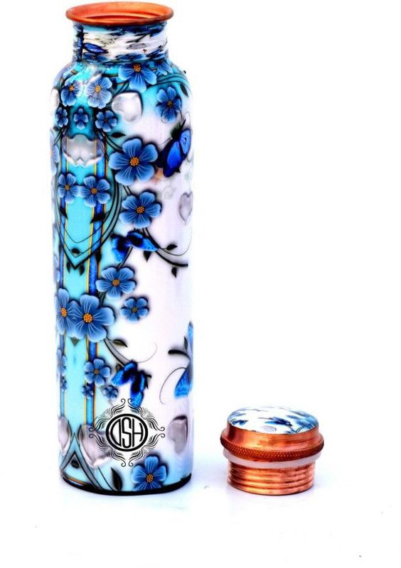 Dsh Printed Water Bottles for Travelling Purpose, Yoga Ayurveda Healing 1000 ml Bottle  (Pack of 1, Blue, Copper)