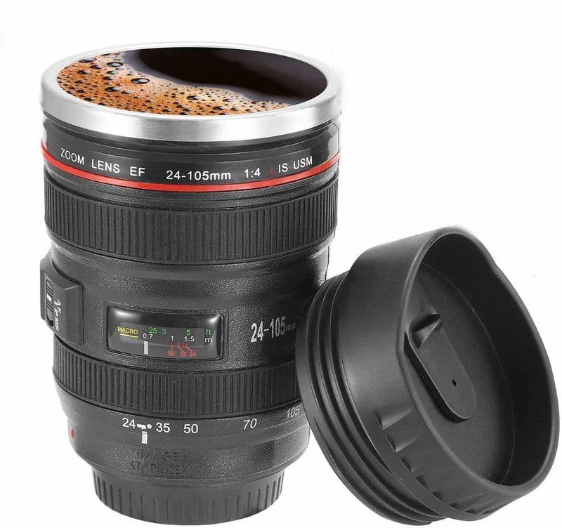 OCTICS Camera Lens Coffee Photo Coffees Stainless Steel Travel Lens Thermos Gifting idea Camera Lens Coffee Plastic Coffee Mug  (383 ml)