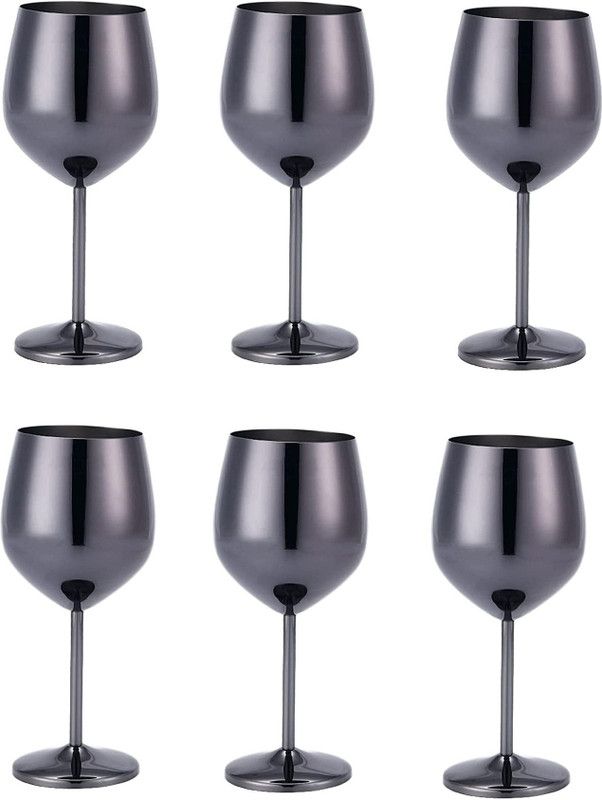 Dynore (Pack of 6) Stainless Steel Black Matte Wine Glass- Set of 6 Black Matte 250 ml Glass Set Wine Glass  (250 ml, Steel, Black)