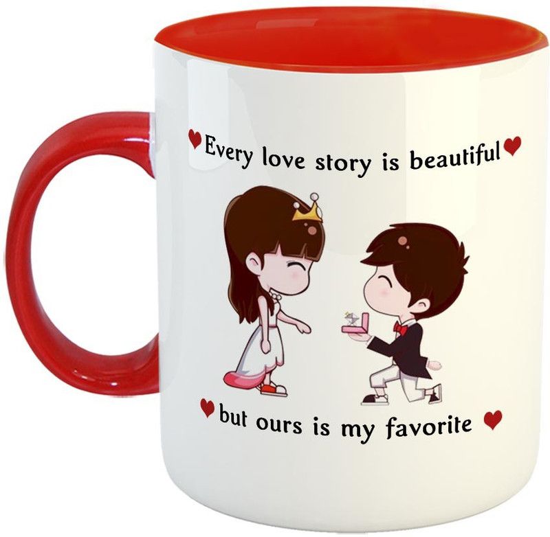 FABTODAY Every love Story is beautiful but ours is my favourite Coffee - Best Valentine Gift for Husband and Boyfriend Girlfriend Wife - Color - Red Ceramic Coffee Mug  (350 ml)