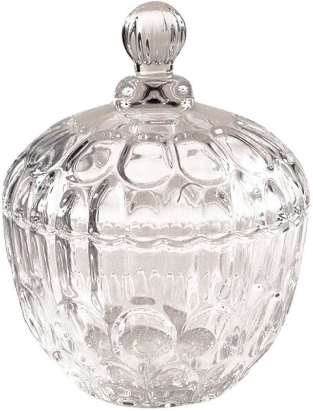 SAFESEED Glass Candy Bowl Latest Glass Candy Bowl With Lid Glass Candy Bow Multipurpose Decorative Jar  (Pack of 1, Clear)