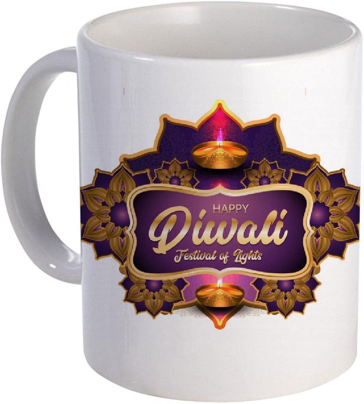 COLOR YARD happy diwali design festival lights with gold-oil-lamp-illustration design on Ceramic Coffee Mug  (320 ml)