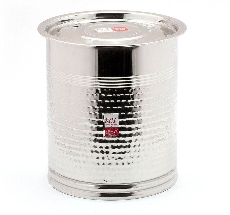 KCL Stainless Steel (Heavy Guage) Hammered Pavali Drum /Grain Storage Containers with Lid - 1 Unit - Capacity - 5 kgs - 5 L Steel Grocery Container  (Silver)