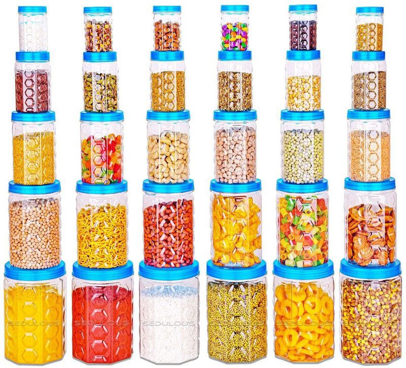 Sedulous Kitchen Set Plastic Container Storage Containers Combo Grocery Dabba Box Sets - 250 ml, 350 ml, 650 ml, 1200 ml, 2000 ml Plastic Grocery Container  (Pack of 30, Blue)
