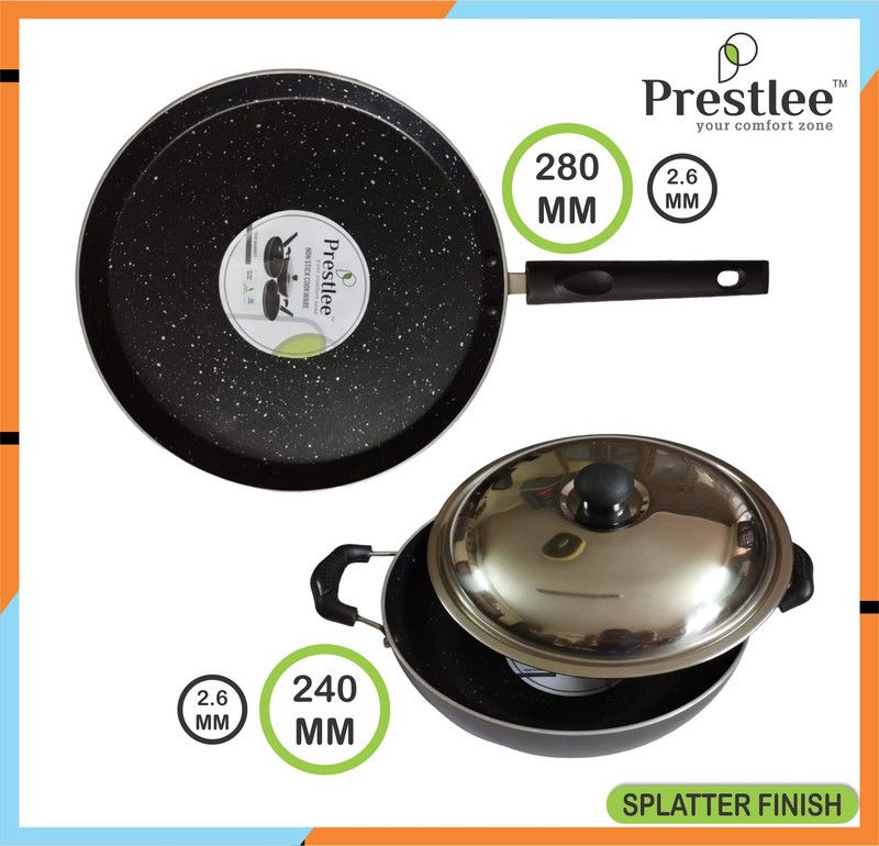 Sabari Prestle PNCC-009-280,240/2.6/Non-Stick Coated Cookware Set/Tawa Set/Kadhai/Kadai Tawa 28 cm diameter  (Aluminium, Non-stick)