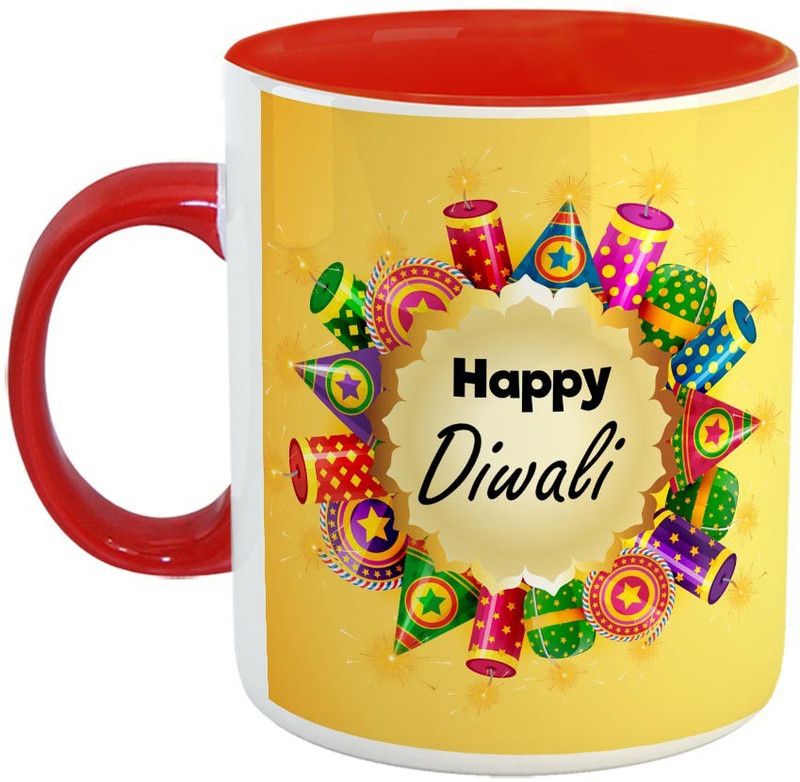Furnish Fantasy Happy Diwali Ceramic Coffee - Best Diwali Gift - Color - Red (0830) Ceramic Coffee Mug  (350 ml)